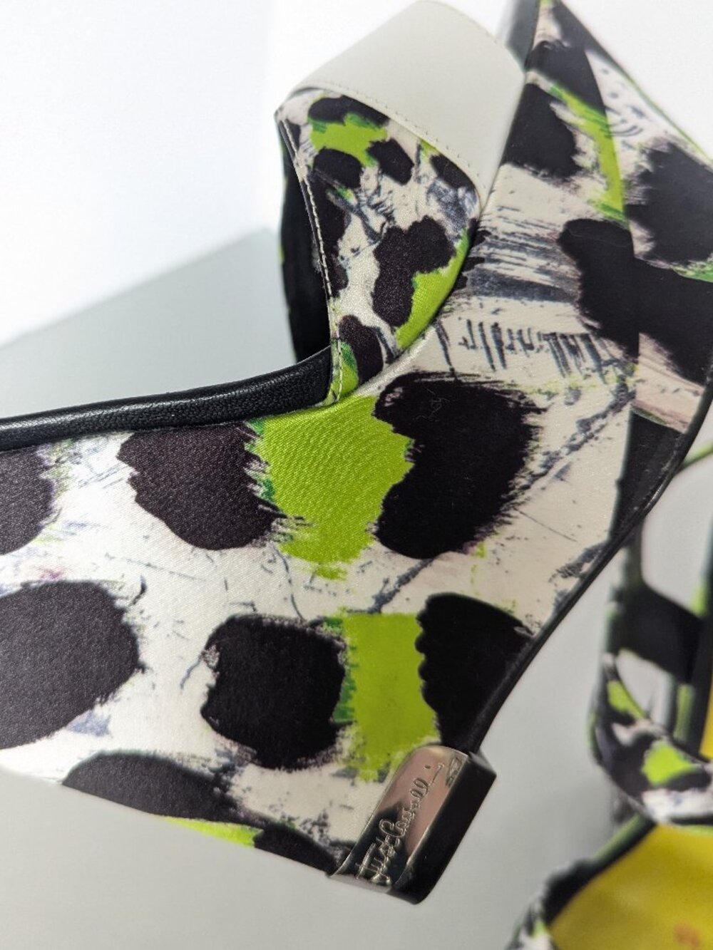 Just Cavalli Y2K Neon Black White Animal Print Open Toe Wedge Heels Size 38 - Picture 11 of 11